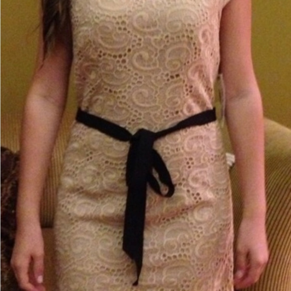 Robbi & Nikki Off White, Lace Dress with Black Satin Ribbon Belt Size M NWT - Picture 5 of 11